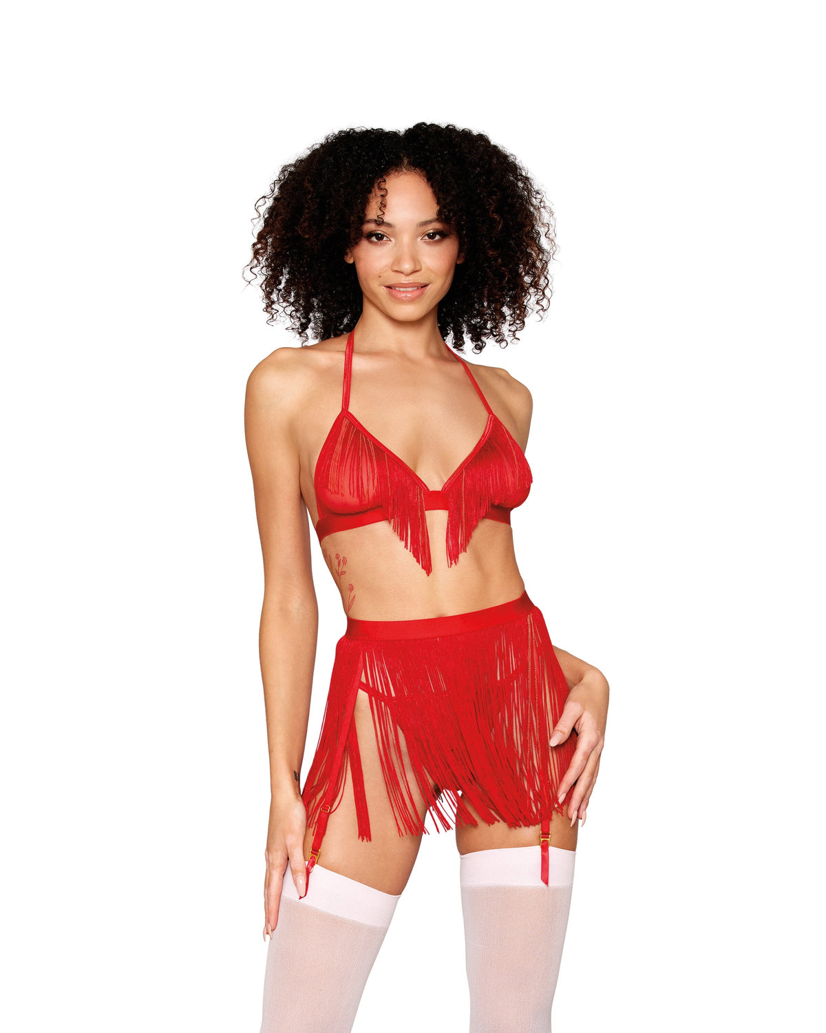 Chainette Fringe Bralette, Garter Belt, and G-String Set Bralette set Dreamgirl 