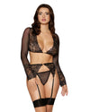 Corded Stretch Lace and Stretch Fishnet 3 Piece Garter Set CAMISOLE AND GSTRING Dreamgirl International 