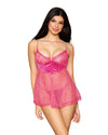 Delicate Corded Eyelash Lace and Stretch Velvet Babydoll and G-string Set Babydoll Dreamgirl 
