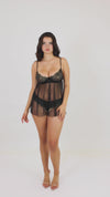Dreamgirl Gold Foiled Stretch Lace and Mesh Babydoll Set with Detachable Restraints