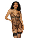 Diamond Mesh Garter Slip with Sequined Lace Accents LINGERIE GARTER SLIP Dreamgirl International 