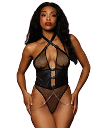 Dreamgirl Fetish Fishnet and Faux-Leather Harness Set Teddy Dreamgirl 