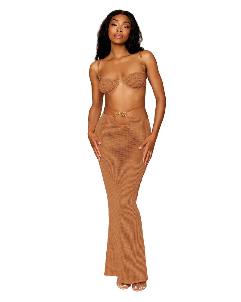 Dreamgirl Novelty Rib Knit Sleepwear Bra and Long Slip Skirt Set Sleepwear Set Dreamgirl 