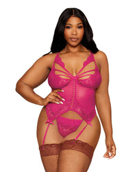Dreamgirl Plus Size Floral Lace and Mesh Bustier and G-string Set g string Dreamgirl 