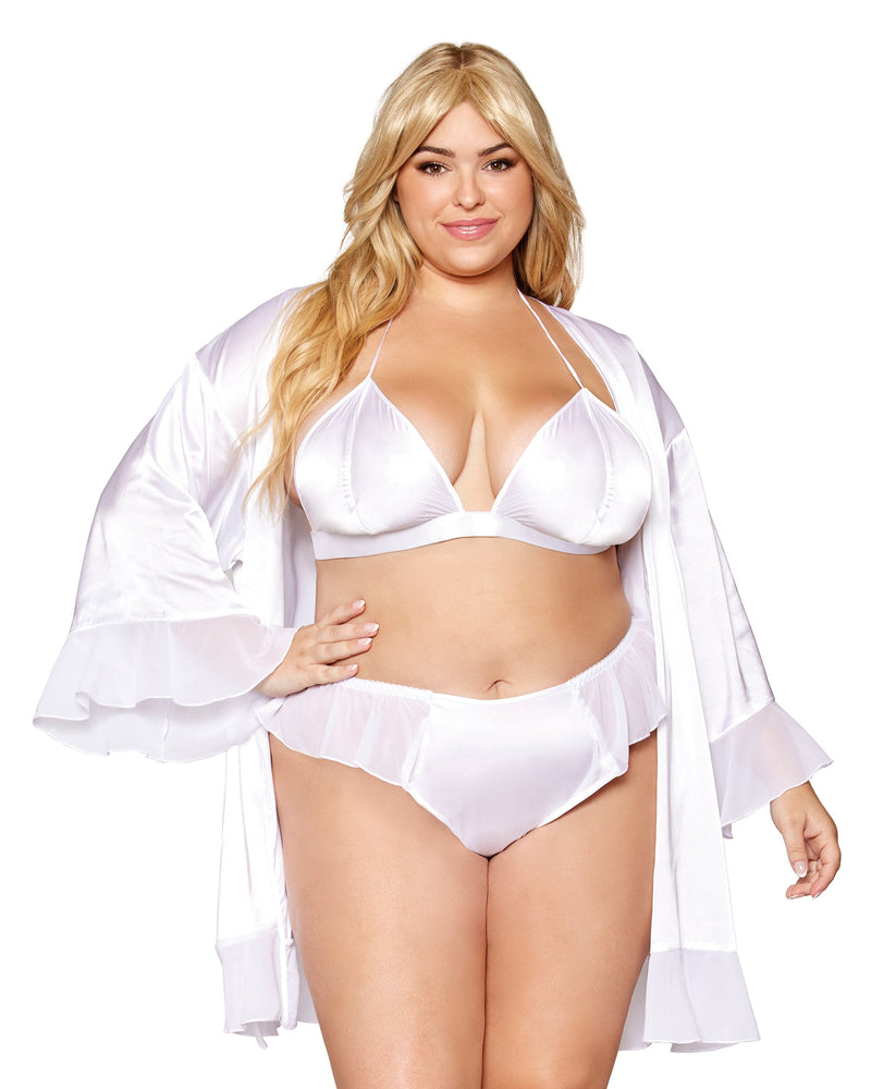 Dreamgirl Plus Size Matte Satin Robe, Bralette, and Thong Set BRALETTE AND THONG Dreamgirl 