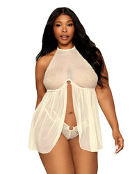 Dreamgirl Plus Size Polkadot and Mesh Babydoll and G-string Set Babydoll Dreamgirl