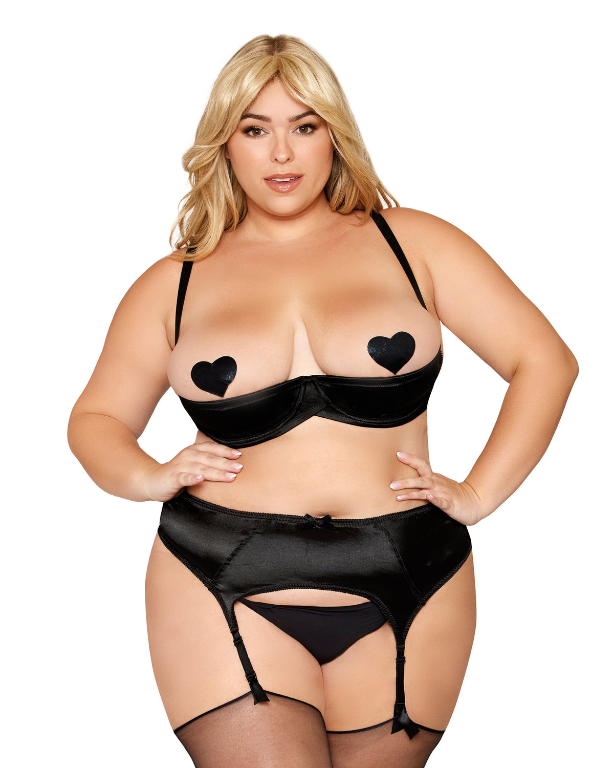 Dreamgirl Plus Size Satin Open Cup Underwire Shelf Bra with Stretch Mesh Back Bra Dreamgirl 