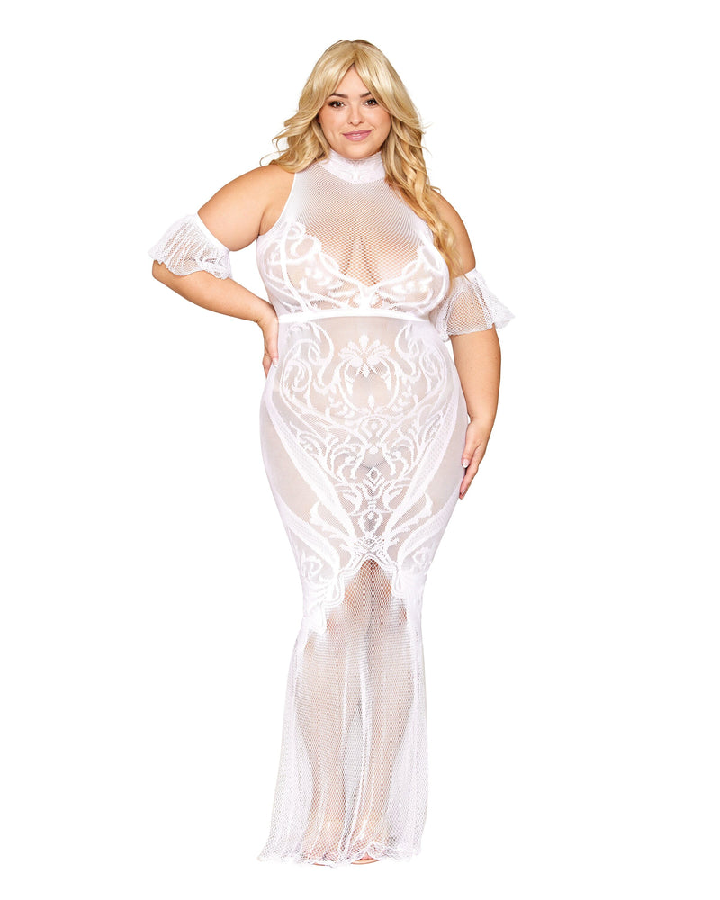 Dreamgirl Plus Size Seamless Geometric Fence Net Design Bodystocking Gown Bodystocking Dreamgirl 