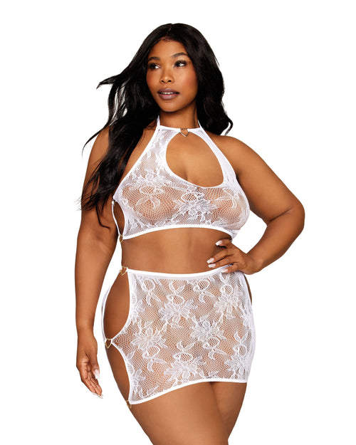Dreamgirl Plus Size Seamless Lace Bralette and Mini-Skirt Set with Gold-Heart Details Bralette set Dreamgirl 