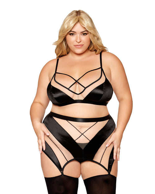 Dreamgirl Plus Size Sheer Panel Bralette, Garter Skirt, and G-String Set BRALETTE AND THONG Dreamgirl 