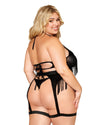 Dreamgirl Plus Size Western-Themed Faux-Leather Bralette and Garter Belt Bedroom Costume Set with Fringe Details Garter Set Dreamgirl 