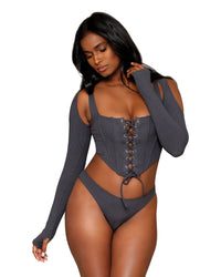 Dreamgirl Rib Knit Sleepwear Bustier, Thong, and Shrug Set Sleepwear Set Dreamgirl 