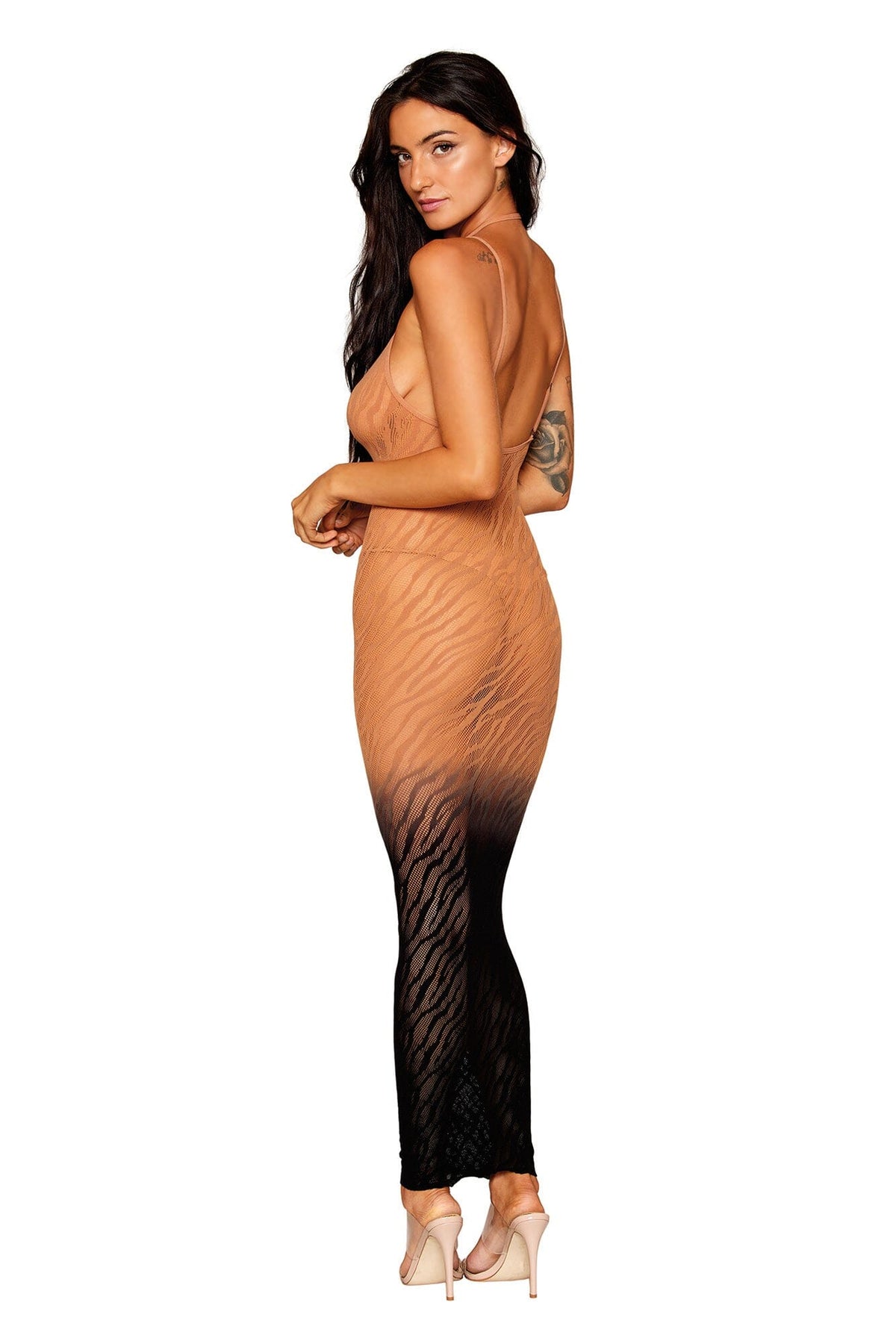 Dreamgirl Seamless Zebra Knit Design Bodystocking Gown with Two-Tone Ombre Color Bodystocking Dreamgirl 