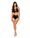 Dreamgirl Stretch Faux-Leather and Eyelash Lace Bra and Garter Panty Set Bra Set Dreamgirl 