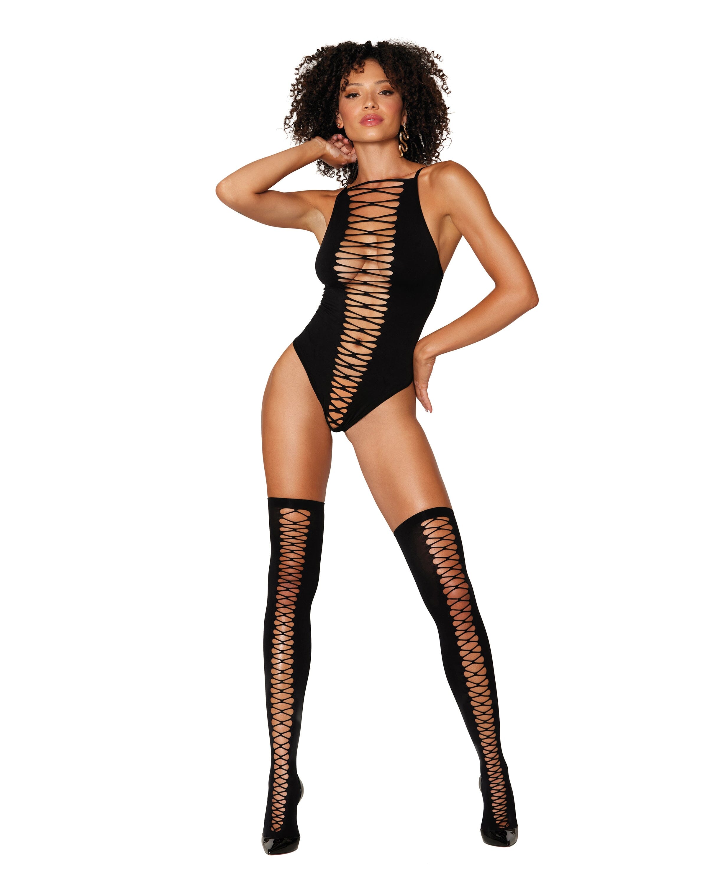 Dreamgirl womens Open Crotch Bodystocking Lingerie, Black, One Size US