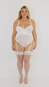 Dreamgirl Floral lace garter teddy with asymmetrical strappy details