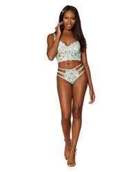 Embroidery and mesh long-line bra and G-string set lingerie Dreamgirl International 