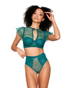 Eyelash Lace and Lurex Mesh Underwire Bra with Flared Sleeves and High-waisted Thong Set Bra Set Dreamgirl 