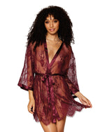 Eyelash lace robe with wide border pattern on scallop hem LINGERIE ROBE SET Dreamgirl International 