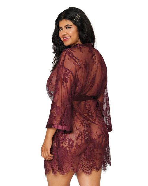 Eyelash lace robe with wide border pattern on scallop hem LINGERIE ROBE SET Dreamgirl International 