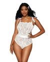 Eyelash lace, stretch lace and stretch mesh teddy lingerie Dreamgirl International OS White 
