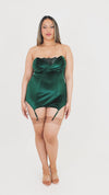 Dreamgirl Plus Size Stretch Velvet Garter Slip with Lace Cup Accent