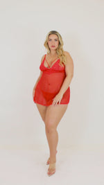 Dreamgirl Plus Size Lace and Mesh Babdoll and G-string Set
