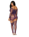 Fishnet and decorative scalloped lace garter dress with attached fishnet stockings lingerie Dreamgirl International 