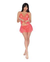 Fishnet & Eyelash Lace Camisole & Short Set with Side Slit Details Dreamgirl International 