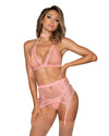 Fishnet & Lace 4-Piece Halter Bralette & Garter Belt Set with Stretch Velvet Trim Accents Lingerie Set Dreamgirl International 