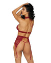 Fishnet & Lace 4-Piece Halter Bralette & Garter Belt Set with Stretch Velvet Trim Accents Lingerie Set Dreamgirl International 