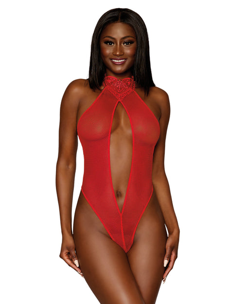 Fishnet Teddy with Heart Trim Details LINGERIE TEDDIE Dreamgirl International 