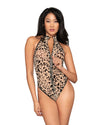 Flocked Cheetah Print Mesh Teddy with High-Neck Halter Neckline Teddy Dreamgirl International 