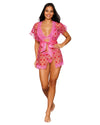 Flocked Heart Mesh and Eyelash Lace Robe, Bralette, and G-string Set Robes Dreamgirl 
