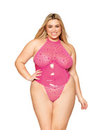 Flocked Heart Stretch Mesh and Stretch Vinyl Halter Teddy Teddy Dreamgirl 