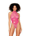 Flocked Heart Stretch Mesh and Stretch Vinyl Halter Teddy Teddy Dreamgirl 