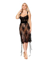 Floral Lace and Stretch Velvet Slip Chemise Chemise Dreamgirl Black S 