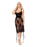 Floral Lace and Stretch Velvet Slip Chemise Chemise Dreamgirl Black S 
