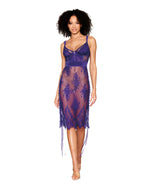 Floral Lace and Stretch Velvet Slip Chemise Chemise Dreamgirl Violet S 
