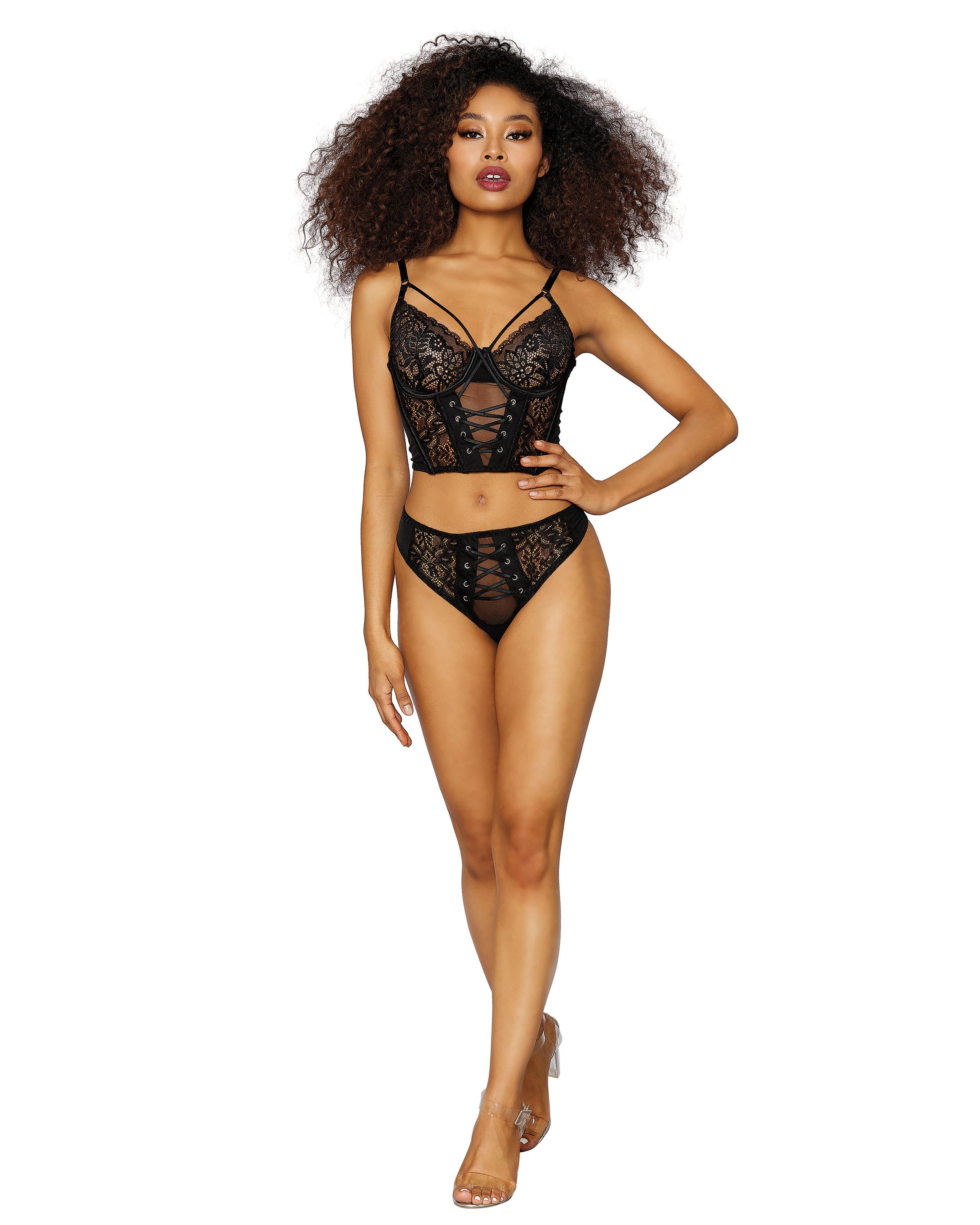 Galloon Lace Underwire Bustier & Panty Bustier Dreamgirl International 