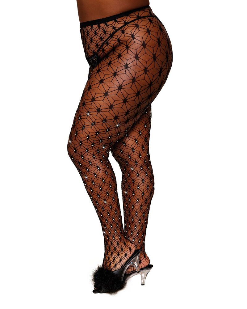 Geometric Fence Net Pantyhose with Rhinestone Embellishment Pantyhose Dreamgirl 