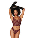 Geometric venise embroidery cropped bustier and matching thong set BRALETTE AND THONG Dreamgirl International 