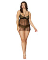 Gold Foiled Stretch Lace and Mesh Babydoll Set with Detachable Restraints LINGERIE BABYDOLL Dreamgirl International 