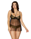Gold Foiled Stretch Lace and Mesh Babydoll Set with Detachable Restraints LINGERIE BABYDOLL Dreamgirl International 