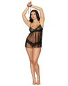 Gold Foiled Stretch Lace and Mesh Babydoll Set with Detachable Restraints LINGERIE BABYDOLL Dreamgirl International 