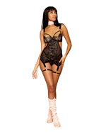 Gold Lurex-Lace and Mesh Garter Slip and G-string Set Garter Slip Dreamgirl 