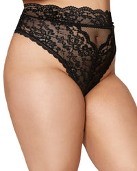 High-waisted lace panty with cutout back detail and scalloped lace trim lingerie Dreamgirl International 1X Black 