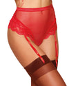 High-waisted Mesh and Lace Garter Thong with Satin Ribbon Back Tie and Keyhole Panty Dreamgirl 