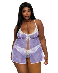 Lace and Gingham Printed Mesh Babydoll and Panty Set baydoll Dreamgirl International 