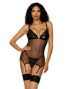 Lace and Mesh Garter Slip and G-string Set LINGERIE GARTER SLIP Dreamgirl International 